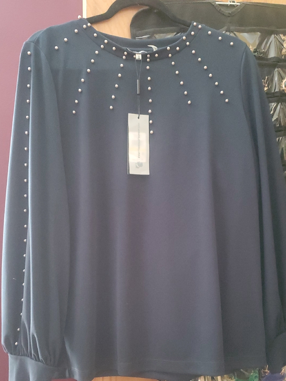 Karl Lagerfeld Dark Greeb Pearl-Studded Blouse